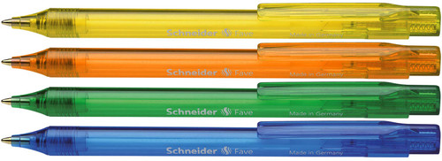 Schneider Fave ballpoint pen, M tip, blue ink, Blister Pack of 4 Crayons-Assorted Colours