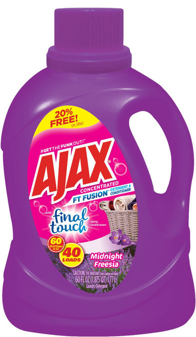 Ajax' Fusion Duel Liquid Laundry Detergent with Final Touch Fabric Softener | Conditions & Cleans | Works in Standard & HE Washing Machines | Concentrated Laundry Soap | Midnight Freesia | 60 Oz