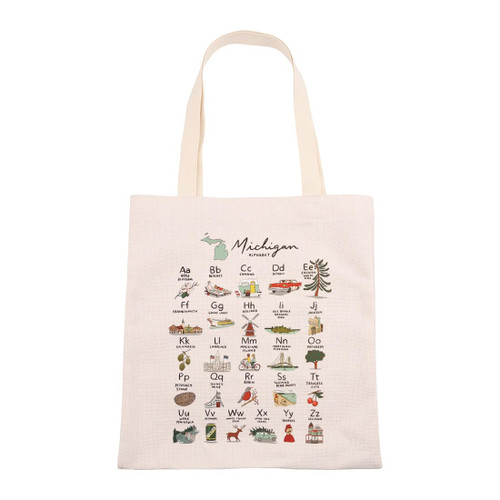 VAMSII Michigan Alphabet Tote Bag for Women Michigan State Gift Retro Michigan Map Shopping Bag Michigan Souvenir Gifts (beige)