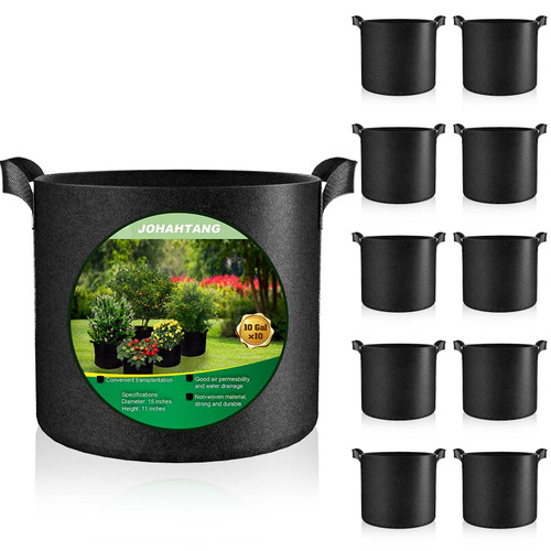 10 Gallon Grow Bags, Grow Bag 10 Gal, Fabric Pots 10 Gallon, Fabric Planters Grow Bags 10 Gallon, 10 Pack Plant Bags for Planting, Aeration Fabric Pots with Handles, Nonwoven Grow Pots for Garden