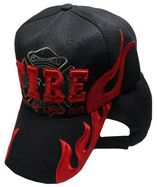 AES Fire Fighter Dept Department First in Last Out Red Black Embroidered Cap Hat