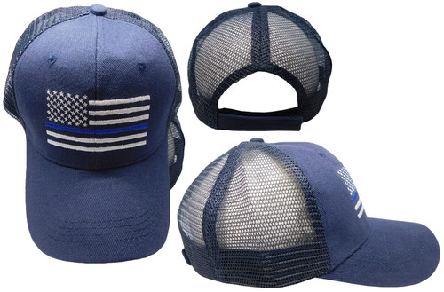 Trade Winds USA Thin Blue Line Navy Blue Mesh Trucker Acrylic Adjustable Embroidered Baseball Hat Cap
