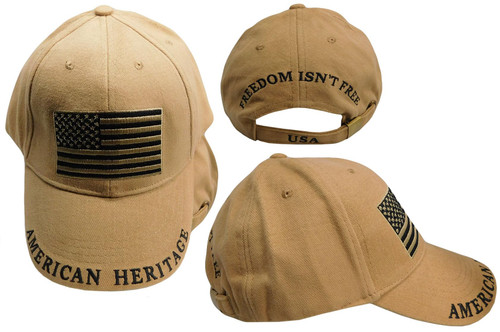 Trade Winds USA American Heritage Freedom Isn't Free Khaki Adjustable Embroidered Cap Hat