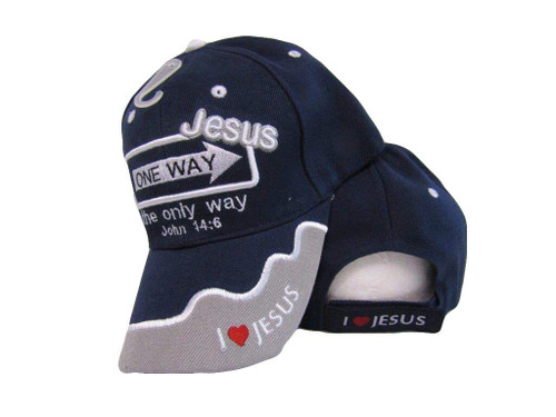 Trade Winds Jesus One Way The Only Way John 14:6 Blue Grey Embroidered Cap Hat CAP816 (TOPW)