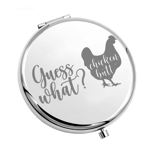 CHOORO Funny Chicken Pocket Mirror Chicken Themed Gifts Chicken Lover Gift Guess What Chicken Butt Compact Pocket Chicken Mom Gift (Guess What -M)
