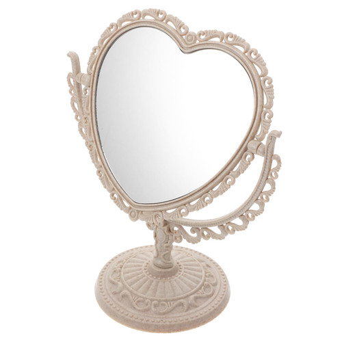 FRCOLOR Rotating Vanity Mirror Desktop Mirror Decor Heart Shape Mirror Dual Sided Makeup Mirror Rotatable European Style Tabletop Mirror to Rotate Table Mirror Dressing Table White Plastic