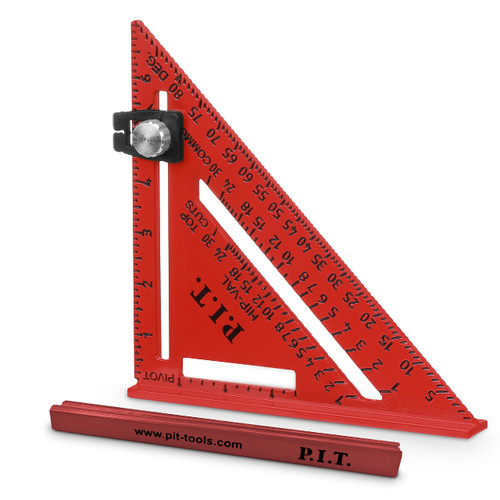 P.I.T. 7" Carpenter's Triangle Square with Paddles, High-Grade Aluminum Alloy Rafter Square, Triangle Ruler Protractor for Woodworking and Carpentry Measuring Layout Tool(Red)
