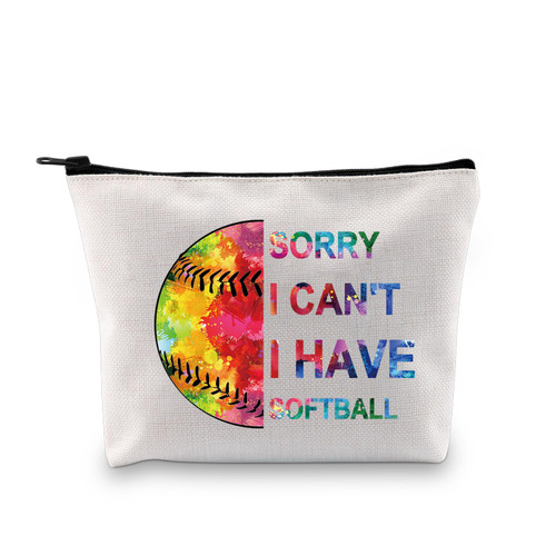 BDPWSS Funny Softball Gifts Softball Player Gifts Sorry I Can't I Have Softball Makeup Bag For Softball Team Coach Gift (I have softball bag)