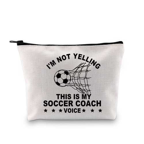BDPWSS Soccer Coach Gift Soccer Lover Gift I'm Not Yelling This Is My Soccer Coach Voice Soccer Ball Makeup Bag For Coach (Coach soccer voice bag)