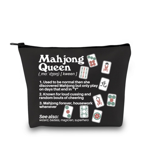 GJTIM Mahjong Themed Gift Mahjong Queen Definition Zipper Pouch Mahjong Accessories Bag Gambling Storage Bag for Mahjong Player (Mahjong Queen Black)