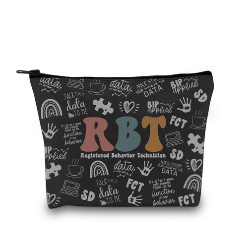 GJTIM Registered Behavior Technician Gift RBT Gift Behavior Therapist Zipper Pouch Makeup Bag for ABA BCBA Behavior Analyst Gift (RBT Black)