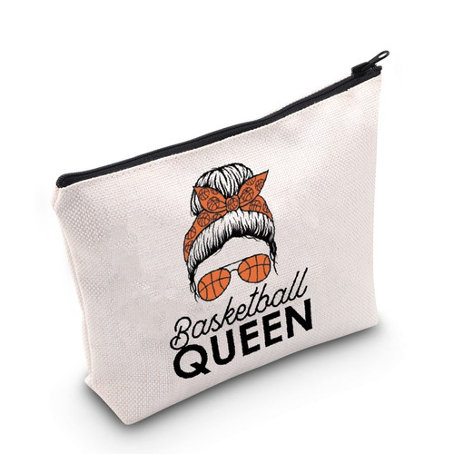 POFULL Basketball Lover Gift Basketball Queen Makeup Bag With Zipper Basketball Girl Gift (Basketball QUEEN Cosmetic Bag) POFULL Basketball Lover Gift Basketball Queen Makeup Bag With Zipper Basketball Girl Gift (Basketball QUEEN Cosmetic Bag)