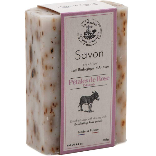 Maison du Savon de Marseille - French Soap made with Fresh Organic Donkey Milk - Rose Petals Fragrance - 125 Gram Bar