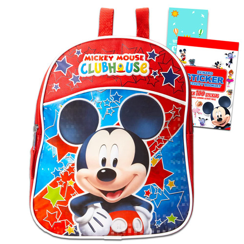 Mickey Mouse Mini Backpack for Boys - Bundle with 11" Mickey Mouse Preschool Backpack, Mickey Stickers, Door Hanger | Mickey Mouse Backpack for Toddler Boys