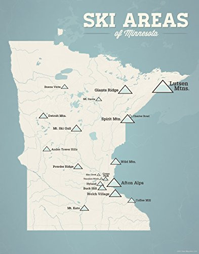 Minnesota Ski Resorts Map 11x14 Print (Beige & Opal Blue)