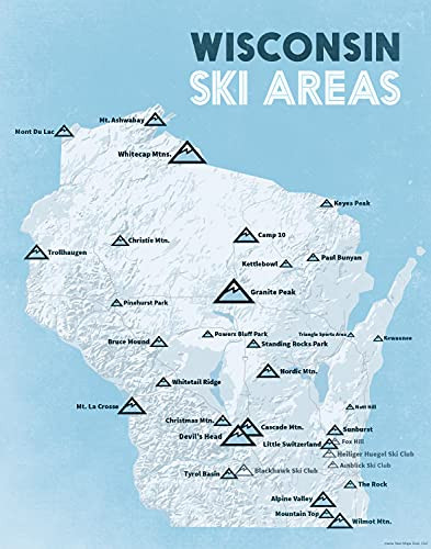 Wisconsin Ski Resorts Map 11x14 Print (White & Light Blue)