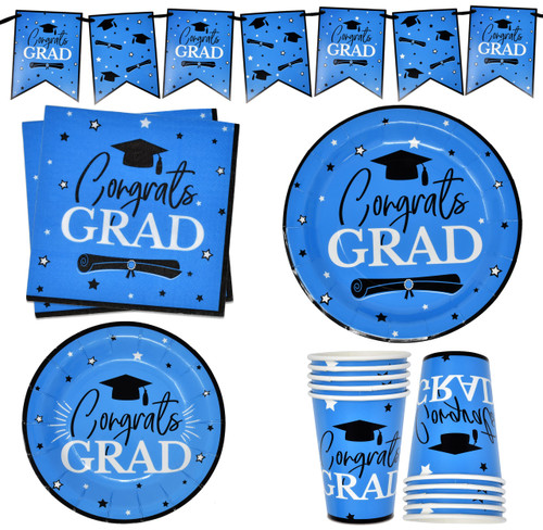 Graduation Party Supplies Blue and Black Tableware Set 30 9" Dinner Paper Plates 30 7" Dessert Plate 30 9 Oz. Cups 30 Lunch Napkins and Congrats Grad Banner for Graduate Celebration Party Decorations Graduation Party Supplies Blue and Black Tableware Set 30 9" Dinner Paper Plates 30 7" Dessert Plate 30 9 Oz. Cups 30 Lunch Napkins and Congrats Grad Banner for Graduate Celebration Party Decorations