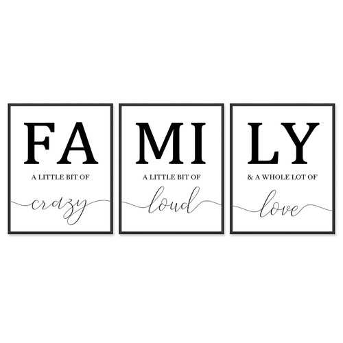 Family Poster Black and White Wall Art for Living Room, 11x14 Canvas Prints Unframed Set of 3, Kitchen Wall Art Posters Hallway Decor Art Prints
