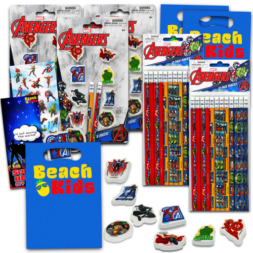 Avengers School Supplies for Kids Goodie Bags Set - 12 Count Bundle with Avengers Pencils, Avengers Erasers, Loot Bags, Stickers, and More | Avengers School Stationery Set Avengers School Supplies for Kids Goodie Bags Set - 12 Count Bundle with Avengers Pencils, Avengers Erasers, Loot Bags, Stickers, and More | Avengers School Stationery Set