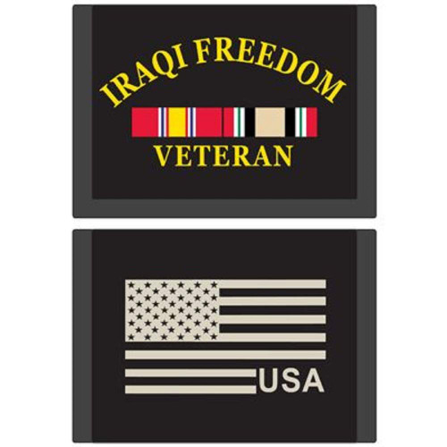 IRAQI FREEDOM WALLET - IRAQI FREEDOM VETERAN Services, USA Flag - Embroidered Logo Heavy Duty Trifold Nylon Wallet - 3.5" x 5"