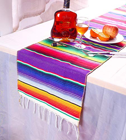 Laoban Mexican Serape Table Runner Mexican Party Wedding Decorations Fringe Cotton Mexican Blanket for Cinco De Mayo, Fiesta Party 84 x 14 Inch Laoban Mexican Serape Table Runner Mexican Party Wedding Decorations Fringe Cotton Mexican Blanket for Cinco De Mayo, Fiesta Party 84 x 14 Inch
