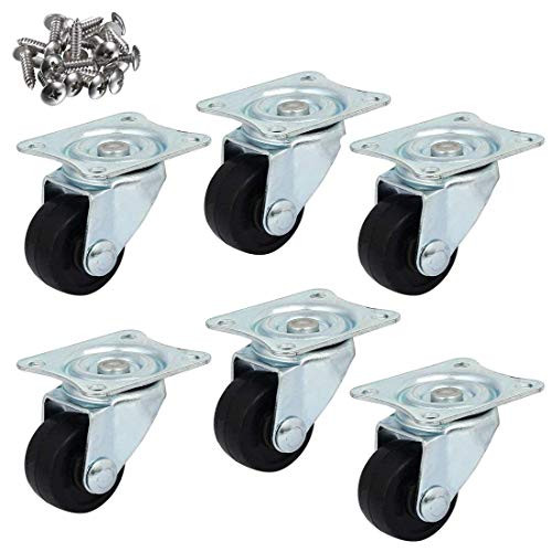 Sydien 6 Pack 1-inch Dia Pack Non-Brake Swivel Caster Wheels Rubber Base with Top Plate