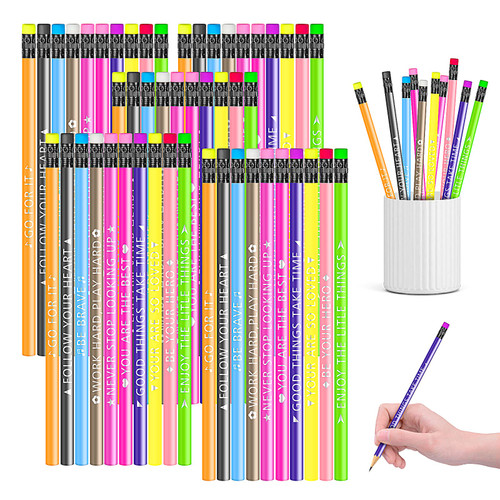 50 Pcs Inspirational Pencils Color Changing Mood Pencil Motivational Pencils with Motivational Sayings for Classroom, Colorful Pencils Mood Pencils HB Changing Pencil for Student First Day of School