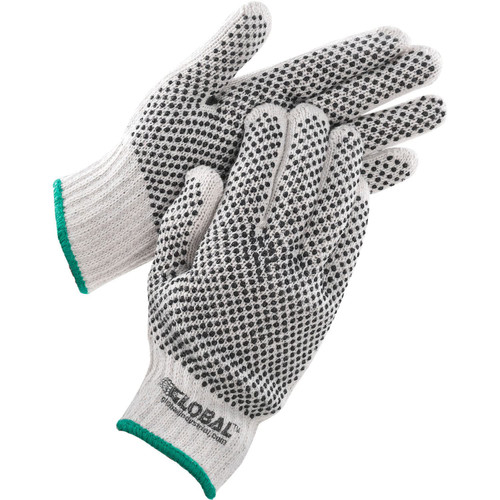 Global Industrial PVC Dot Knit Gloves, Double-Sided, Black, Medium, 1-Dozen