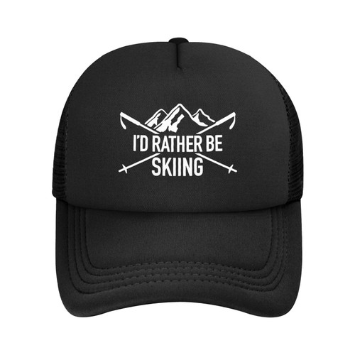 fwoeqiz I'd Rather Be Skiing Mesh Hat Baseball Cap Golf Sun Cap Dad Hats Adjustable for Men Women Black