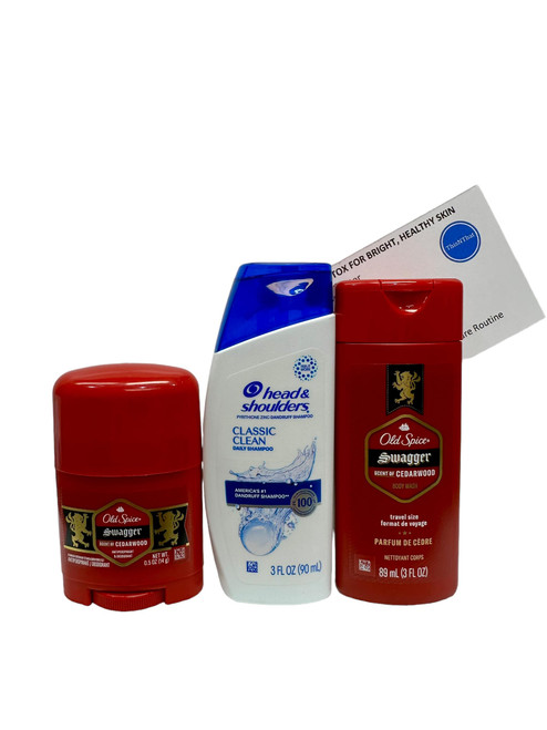 ThisNThat Mens Travel Size Toiletries Bundle Includes: (1) 3oz Head & Shoulders Shampoo (1) 3 oz Old Spice Swagger Body Wash (1) 0.5oz Old Spice Swagger Deodorant & ThisNThat Tip Card