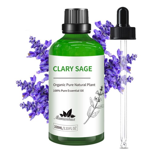 Clary Sage Oil Essential Oil Mumianhua Sage Essential Oil Pure Sage Aromatherapy Oil for Hair Growth, Diffuser, Skin, Soap Making, Candles Making 100ml-with Dropper