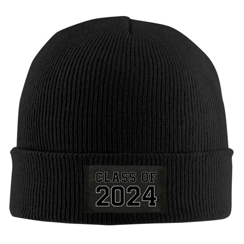 Bailunder Class of 2024 - Senior Graduation School Slogan Beanie Hat for Men Women Winter Cuffed Beanies Knit Cap Warm Ski Hats Black