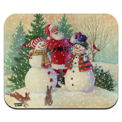 Christmas Holiday Santa Snowman Friends Low Profile Thin Mouse Pad Mousepad