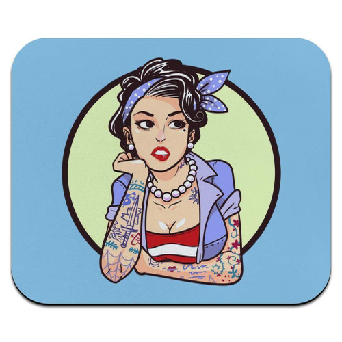 Rockabilly Retro Pin Up Girl with Tattoos Low Profile Thin Mouse Pad Mousepad