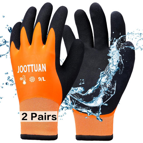 Joottuan 2 Pairs Waterproof Winter Work Gloves for Men Thickened Freezer Gloves Thermal Insulated Work Gloves for Cold Weather (2, Large)
