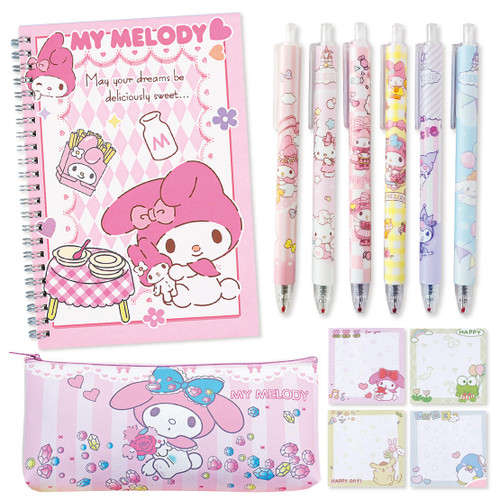 LAMPYRIS Cute School Supplies Kawaii Anime Cartoon Stationery Gift Set For Girls Kids Including Spiral Notebook Gel Pen Pencil Cse Sticky Note?pink?