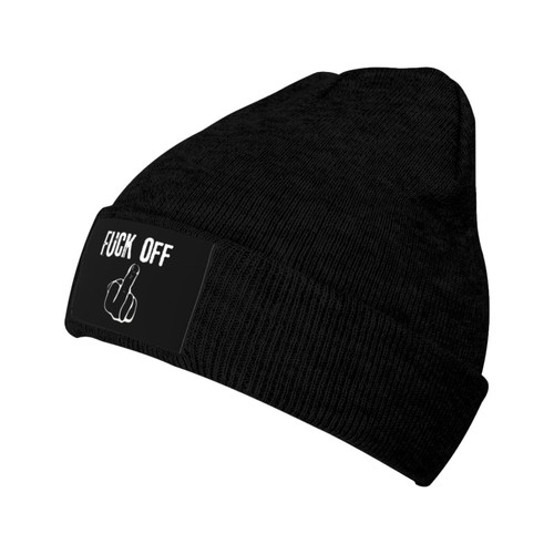 Fuck Off,Cuffed Beanie for Men Women Knit Skull Cap Warm Stocking Hats Black