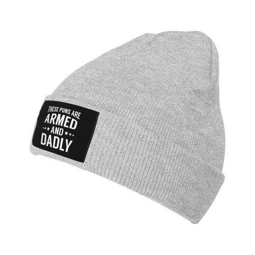 Dad These Puns are Armed and Deadly,Unisex Warm and Stylish Winter Beanie Hat for Cold Weather Gray