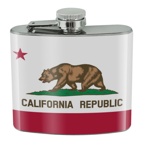 California Republic State Flag Stainless Steel 5oz Hip Drink Kidney Flask