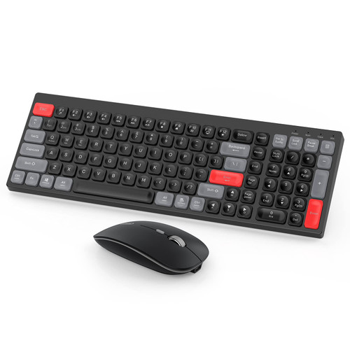 TENMOS K09 Wireless Keyboard and Mouse, Bluetooth (BT5.0+4.0+2.4G) Rechargeable Silent Keyboard & Mouse Combo for Laptop PC Mac OS/iOS/Windows/Android (Black)