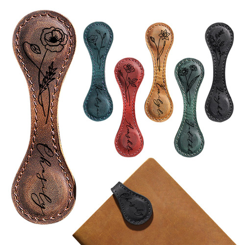 Personalized Leather Magnetic Bookmarks with Birthday Flower Hand Ledger Bookmarks Magnetic Custom Name Leather Book Mark Color Bookmark Christmas Day Gift for Readers Him Her