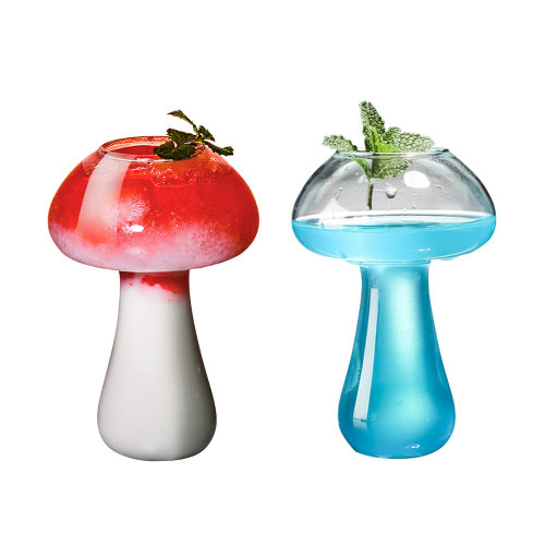 URMAGIC Mushroom Glass Cups,2 Pcs Creative Drinking Glasses,9Oz Mushroom Shaped Cocktail Glasses,Glass Drinks Cups,Bubble Glasses,Wine Glass,Juice Glasses,Bar Party Glassware, Martinis Cups