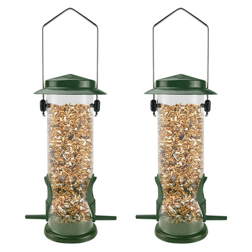 MIXXIDEA Wild Bird Feeders for Outdoors Hanging Stainless Steel Hanging Bird Feeder Tube, Finch Feeder for Garden Backyard Decoration Attractive Squirrel Proof Bird Feeders for Outside Green - 2 Pack
