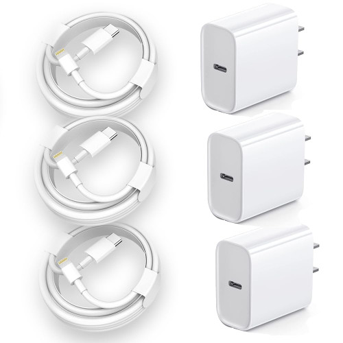 iPhone Fast Charger, [ MFi Certified] 20W USB C Power Delivery Wall Plug Adapter with 6ft Type to Lightning Cable Quick Charging for iPhone14 13 12 11 Pro Max Mini Xs Xr X 8 iPad, (White 3pack)