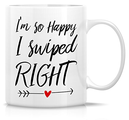 Retreez Funny Mug - I'm So Happy I Swiped Right 11 Oz Ceramic Coffee Mugs - Funny, Sarcasm, Motivational, Inspirational birthday gifts for Tinder dates, husband, wife, boyfriend, girlfriend, friends