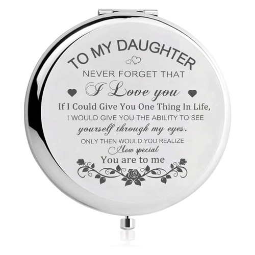 GAOLZIUY Daughter Gifts Compact Mirror from Mom, Silver Daughters Compact Mirror, Birthday Gifts for Daughter from Mother for Daughter Birthday, Graduation Wedding Anniversary Christmas