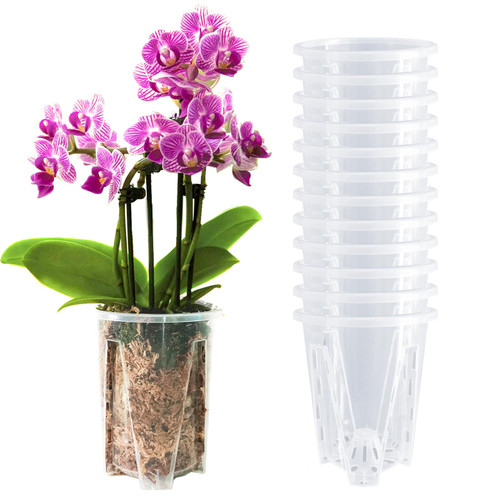 pavtner Orchid Pot 12 Pack 3.9 Inch, Orchid Pots with Holes, Plastic Clear Orchid Pot for Repotting, Flower Plant Pot Indoor Outdoor, Orchids Planter
