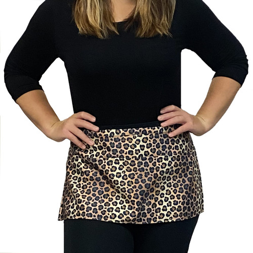 Cheetah Waitress Apron for Servers - 3 Pockets Half Waist Aprons Restaurant Coffee Shop Vendor Teacher Gardening