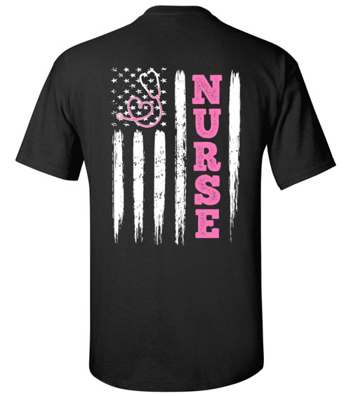 Nurse T-Shirt American Flag Nursing First Responder Flag Short Sleeve T-Shirt-Black-XL