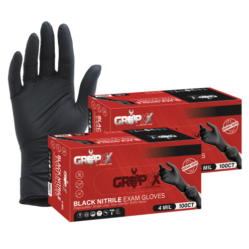 London Labs GRIPXX Black Nitrile Exam Gloves, 4 Mil Thick, Latex-Free, Powder-Free. (200 Count, Extra-Large)